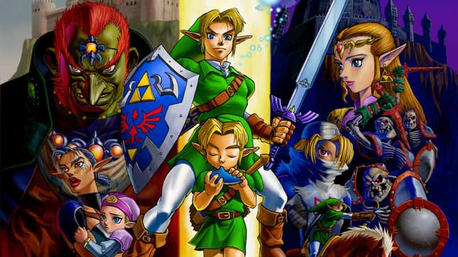 A group of fantasy characters, including a man in a green tunic wielding a large sword.