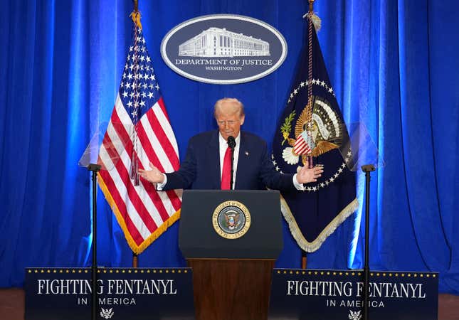 President Donald Trump speaks at the Justice Department March 14, 2025 in Washington, DC