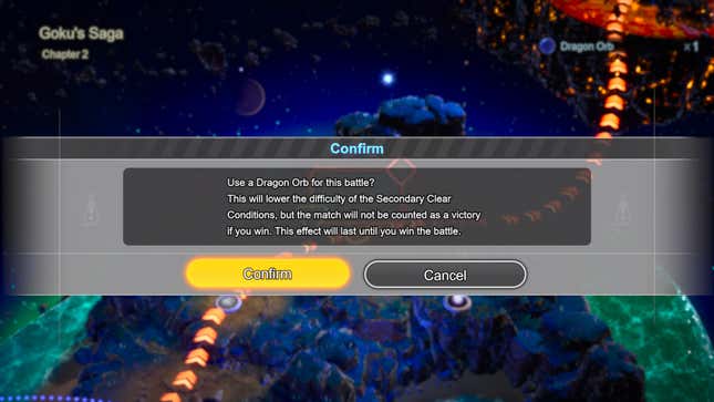 The confirmation screen for using a Dragon Orb item.