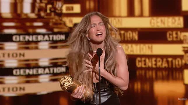 Image for article titled Jennifer Lopez Got Emotional While Accepting (Checks Notes)...an MTV Movie Award