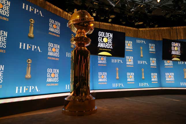 BEVERLY HILLS, CALIFORNIA - DECEMBER 13: The stage is set for the 79th Annual Golden Globe Award nominations at The Beverly Hilton on December 13, 2021 in Beverly Hills, California. (Photo by Kevin Winter/Getty Images)