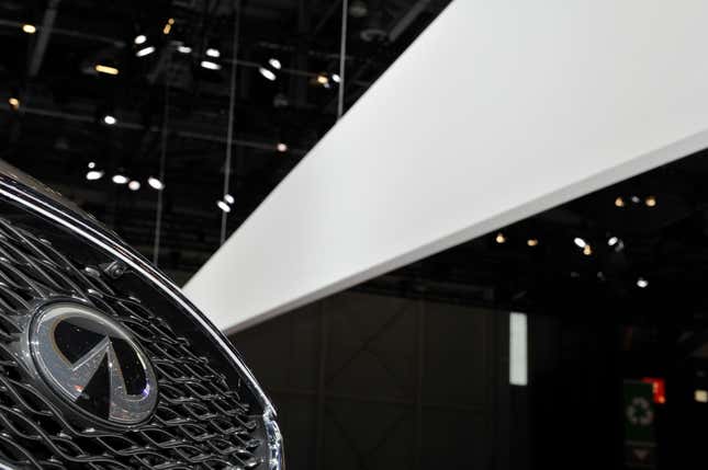  Infiniti logo is displayed during the Geneva Motor Show 2016 on March 2, 2016 in Geneva, Switzerland.