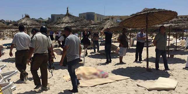 The scene of the attack that killed 28 people in Sousse, Tunisia.