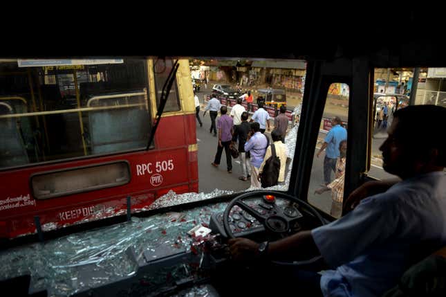 Another vandalised bus in Thiruvananthapuram.
