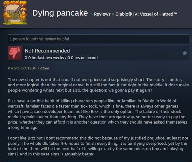 Image for article titled Diablo 4: Vessel Of Hatred, As Told By Steam Reviews