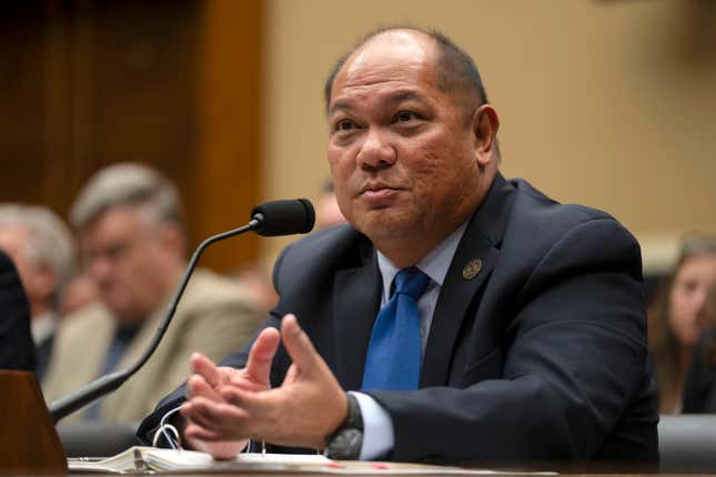 Leodoloff Asuncion, Jr., Chairman of the Hawaii Public Utilities Commission, appears before the House Committee on Energy and Commerce on Capitol Hill, Thursday, Sept. 28, 2023, in Washington. (AP Photo/Mark Schiefelbein)