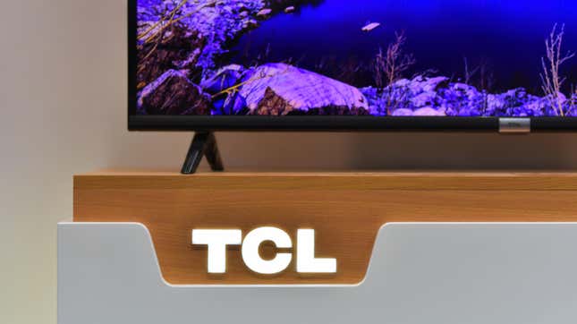 TCL flatscreen TV on a TCL-branded stand