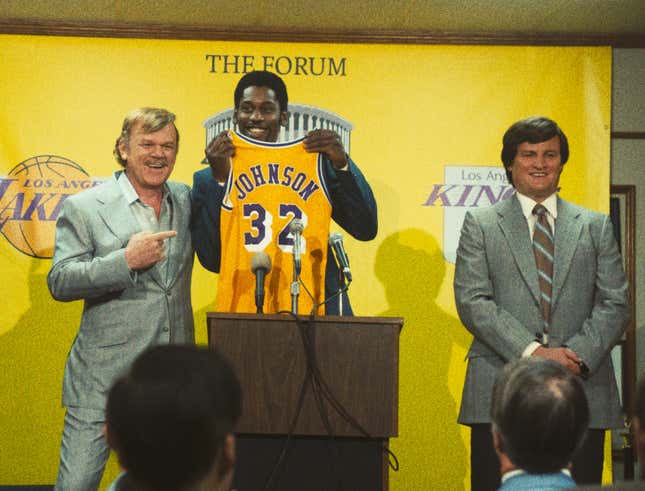 John C. Reilly as Jerry Buss, Quincy Isaiah as Magic Johnson and Jason Clarke as Jerry West in Winning Time.