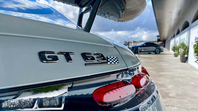 A close-up of the GT63 Pro badge on the rear of a gray GT63 