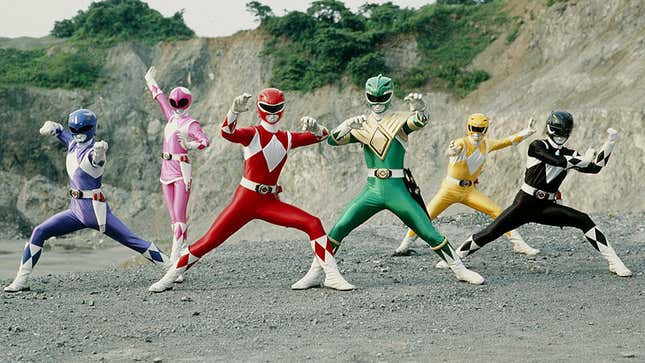 The pre-historic creature-themed heroes known as Kyoryu Sentai Zyuranger—and the original Mighty Morphin' Power Rangers in the west—strike their iconic battle pose.