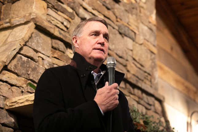 Georgia Republican Senate candidate David Perdue (R-GA) speaks to the crowd during a campaign rally with former U.N. Ambassador Nikki Haley on December 20, 2020, in Cumming, Georgia.