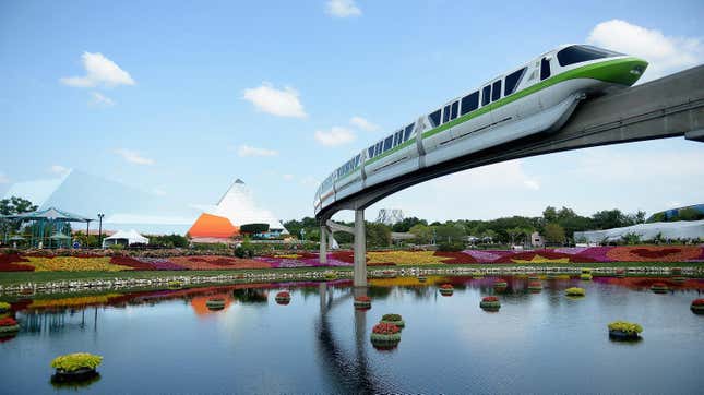 Monorail over the waters of EPCOT at Walt Disney World