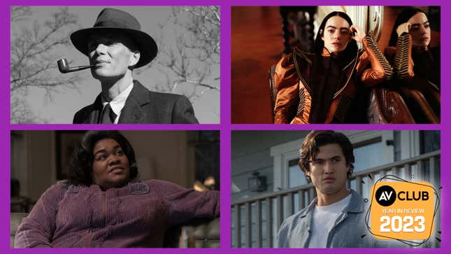 Clockwise from bottom left: Da’Vine Joy Randolph in The Holdovers (Seacia Pavao/Focus Features), Cillian Murphy in Oppenheimer (Universal Pictures), Emma Stone in Poor Things (Searchlight Pictures), and Charles Melton in May December (Netflix)