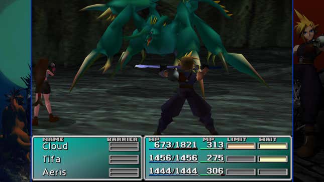 Cloud gets ready to strike a monster with a Limit Break.