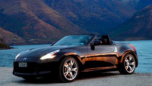 A photo of a black convertible Nissan 370Z. 