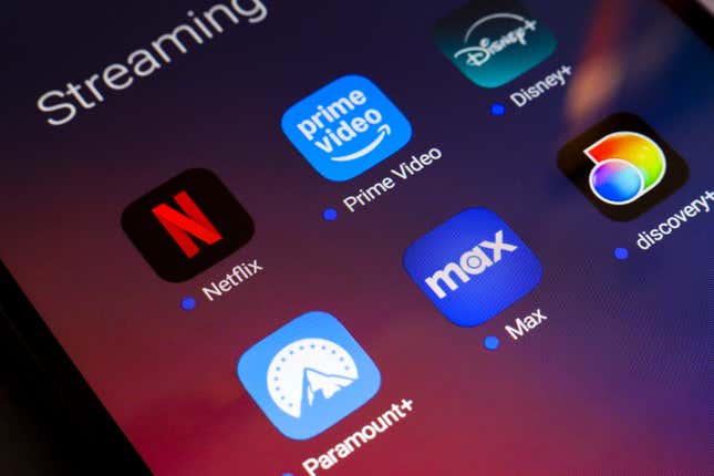 Streaming services Netflix, Amazon Prime Video, Disney Plus, Paramount Plus, Max and the Discovery Plus app will soon appear on the screen of a smartphone in Reno, USA on November 25, 2024.