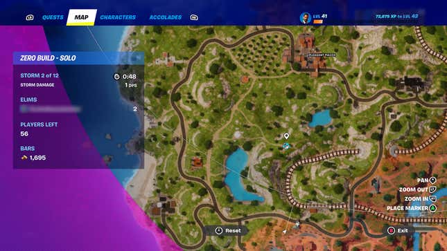 Une capture d'écran de la carte de Fortnite montre un emplacement unique.