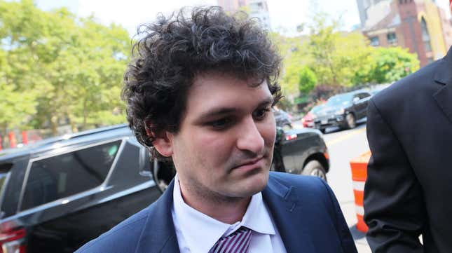 Former FTX CEO Sam Bankman-Fried arrives for a bail hearing at Manhattan Federal Court on August 11, 2023 in New York City