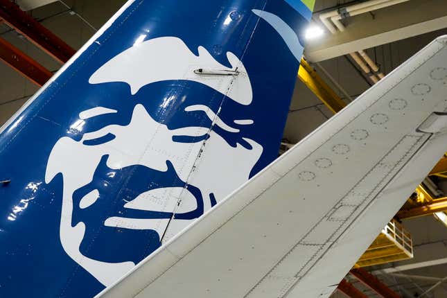 FILE - An Alaska Airlines aircraft sits in the airline&#39;s hangar at Seattle-Tacoma International Airport Wednesday, Jan. 10, 2024, in SeaTac, Wash. Alaska Airlines briefly grounded all flights Wednesday, April 17, due to a technical issue. (AP Photo/Lindsey Wasson, File)