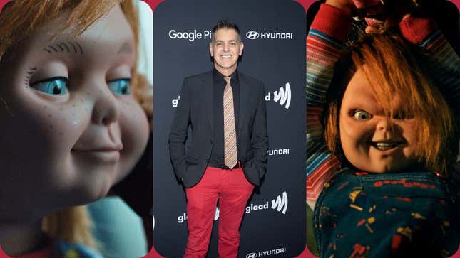  Center: Don Mancini; left and right: Chucky 