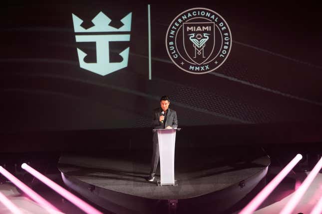 Television host Mario Lopez speaks during an event on the world&#39;s largest cruise ship Icon of the Seas, Tuesday, Jan. 23, 2024, in Miami. The MLS soccer team Inter Miami CF has formed a partnership with the cruise line Royal Caribbean International. (AP Photo/Lynne Sladky)