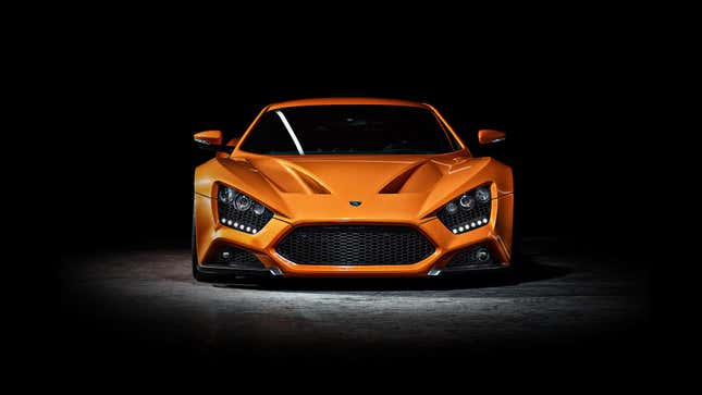 An orange Zenvo staring menacingly at the camera