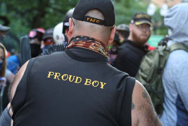 Portland, Oregon/United States-August 22, 2020: Conservative people from the far right movement, Proud Boys, and Boogaloo join for a “Back the Blue” rally.