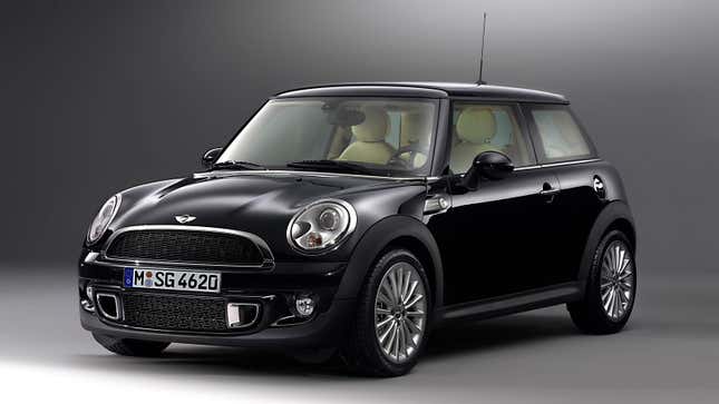 A black Mini Cooper 