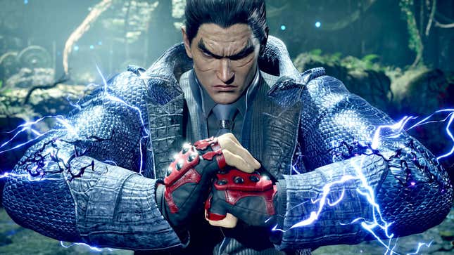 Tekken 8 antagonist Kazuya Mishima cracks his knuckles in preparation for a fight.