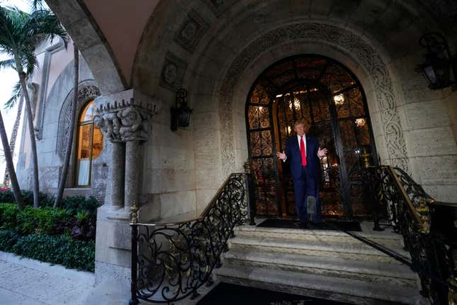 Republican presidential candidate former President Donald Trump speaks at his Mar-a-Lago estate, Friday, Feb. 16, 2024, in Palm Beach, Fla. (AP Photo/Rebecca Blackwell)