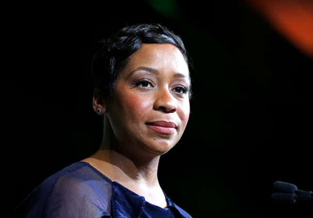 Boston, MA - January 18: Andrea Joy Campbell stands for her inaugural address, after being sworn in as the 45th Attorney General of the Commonwealth of Massachusetts, at the Boston Convention &amp; Exhibition Center. 