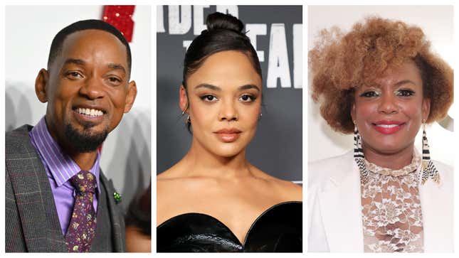 Will Smith, left; Tessa Thompson, Aunjanue Ellis.