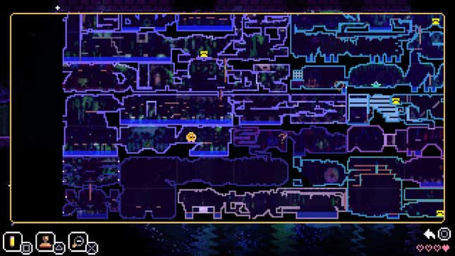 A screenshot of Animal Well's map screen, showing the player character in the location described in the guide below.