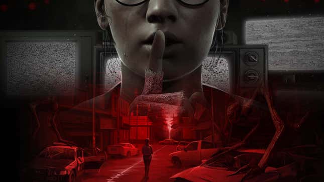 An image shows a woman with a finger to her lips from the cover of A Quiet Place: The Road Ahead. 