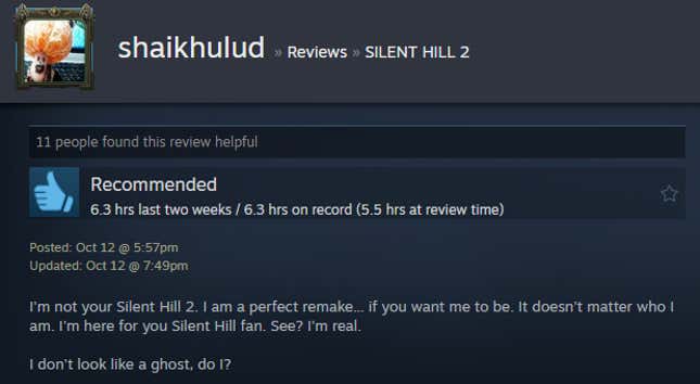 Image for article titled Silent Hill 2 Remake, As Told By Steam Reviews