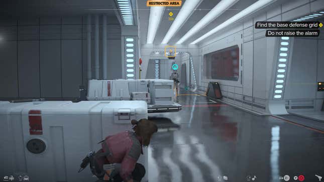 A screenshot shows Kay sneaking into an enemy base. 