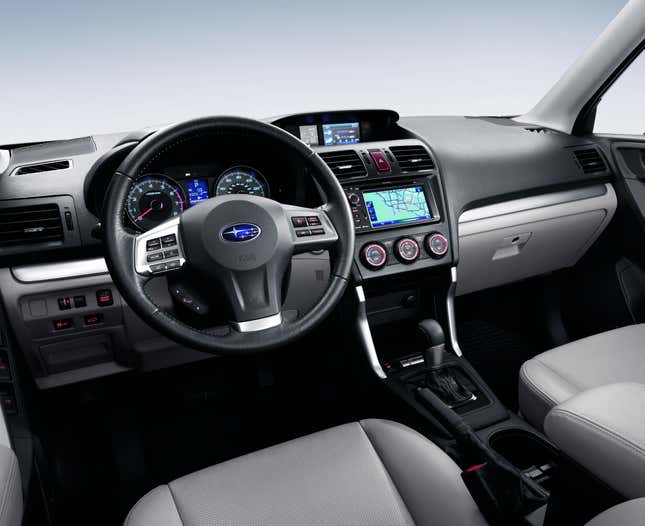 A side by side comparison of the 2015 Subaru Forester interior and the 2025 Forester interior