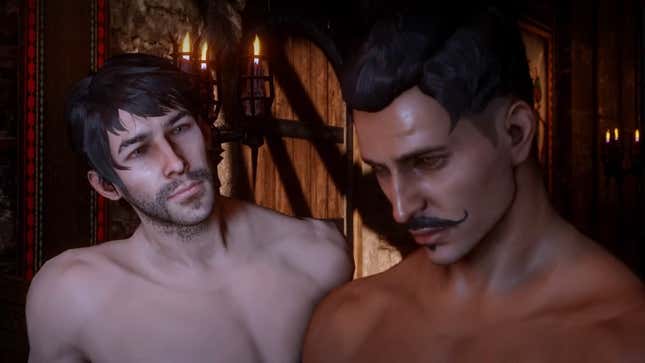 The Inquisitor and Dorian sit on their bed.