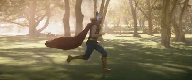 Thor running through the woods