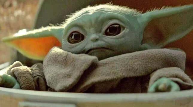 Baby Yoda in season one of Disney's The Mandalorian, looking displeased. 