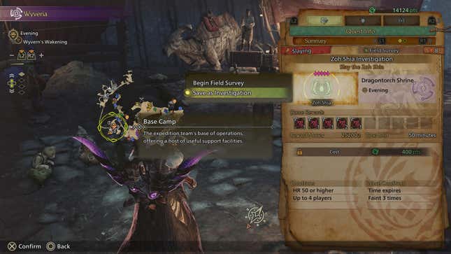 A Zoh Shia quest with the save as investigation button highlighted.