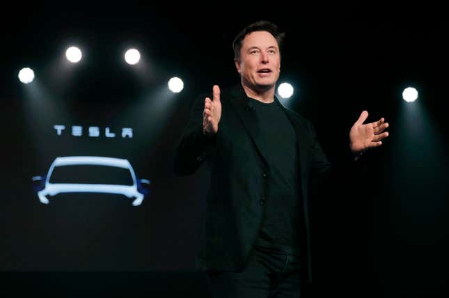 FILE- Tesla CEO Elon Musk speaks before unveiling the Model Y at Tesla&#39;s design studio March 14, 2019, in Hawthorne, Calif. A Florida judge ruled Friday, Nov. 17, 2023, that a jury should decide whether Tesla and Elon Musk oversold the electric car company&#39;s Autopilot system that caused the fatal crash of a software engineer who engaged it and took his hands off the steering wheel. A trial is scheduled for 2024. (AP Photo/Jae C. Hong, File)