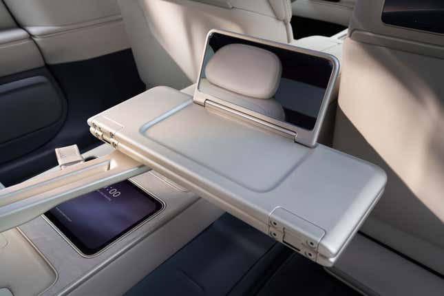 Close-up photo of a Nio ET9's rear tray table