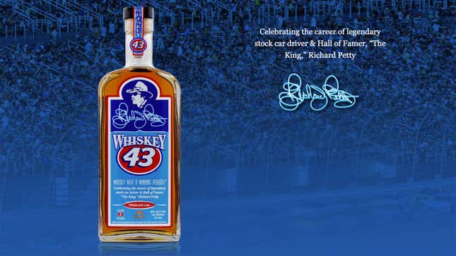 An image of a bottle of Whiskey 43 on a blue background. 