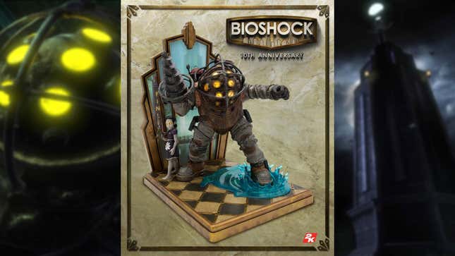 A Big Daddy and light house are positioned on opposite sides of promotional artwork for Bioshock's 10th anniversary collector's edition.