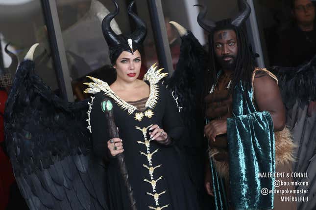 Maleficent and Conall from Maleficent: Mistress of Evil stare into the camera.