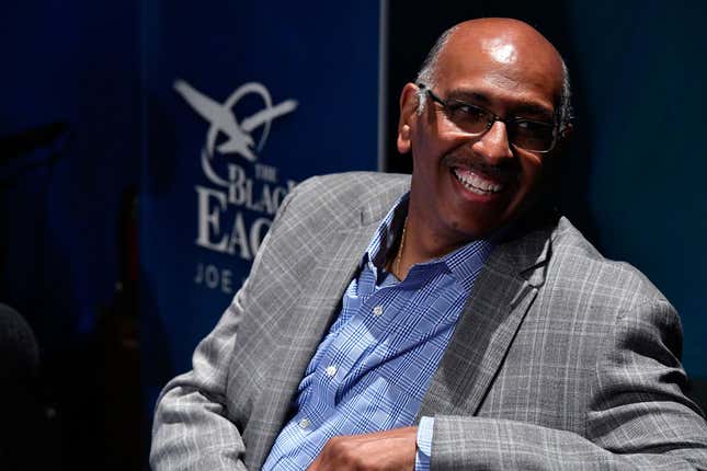 ) Former RNC chair Michael Steele appears on SiriusXM’s Joe Madison show on Urban View, A Roundtable Of Veteran Journalists, Politicians &amp; Political Commentators, to discuss President Trump’s First 100 Days, at SiriusXM DC Performance Space on May 3, 2017 in Washington, DC.