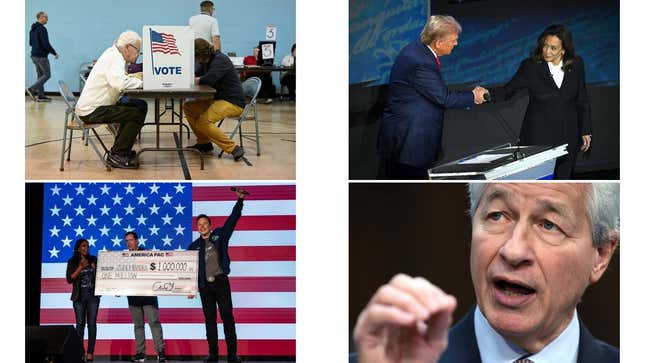 Imagen para el artículo titulado Acciones que podrían subir, los mayores donantes, empleos para Jamie Dimon y Elon Musk: resumen de noticias electorales