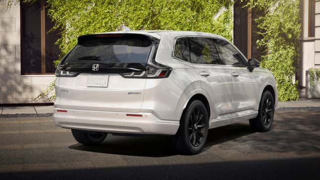 Rear 3/4 view of a white 2025 Honda CR-V e:FCEV