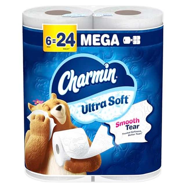 Image for article titled Charmin Ultra Soft Toilet Paper 6 Mega Rolls = 24 Regular Rolls, Now 39% Off